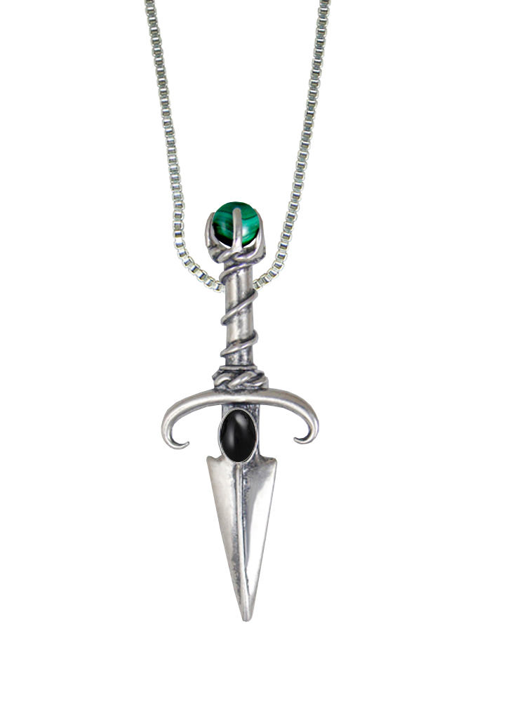 Sterling Silver Black Prince's Knife Dagger Pendant With Black Onyx